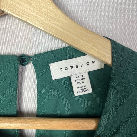 Topshop Emerald Green Jacquard Animal Print Long Sleeve Blouse 8 - Picture 6 of 7